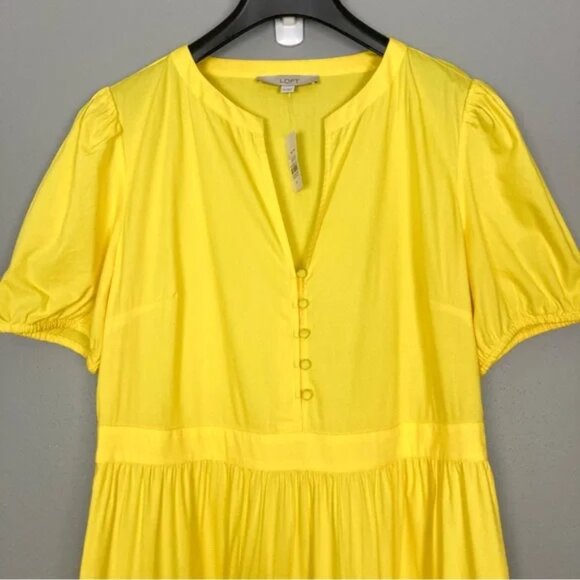 Loft 2023 Puff Sleeve Tiered Midi Dress Women’s Size 4 Peasant Lightweight Boho - Picture 2 of 4